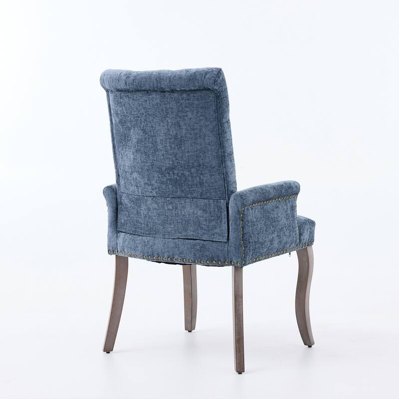 Upholstered Chenille Fabric Accent Dining Chair, Curved Solid Wood Legs, Elegant Tufted Club Dining Room Kitchen Room Arm