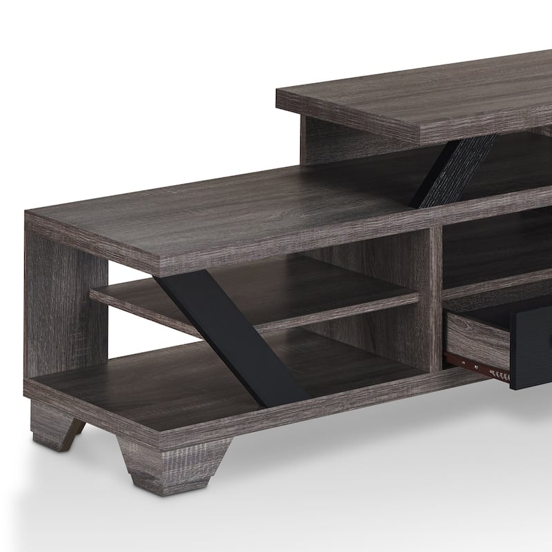 DH BASIC Modern Gray 82" Wide Open Shelf Tiered TV Stand by Denhour