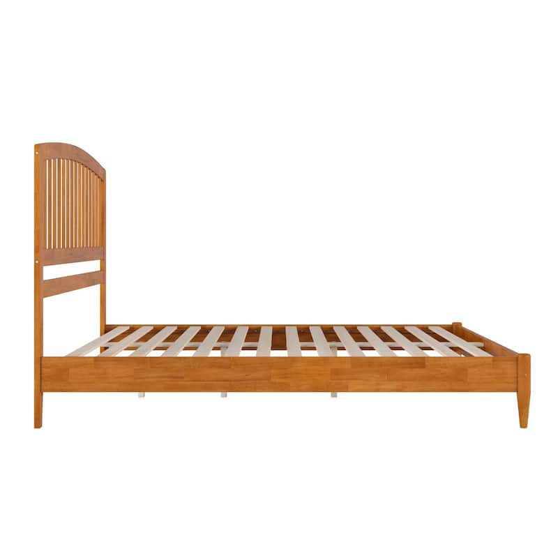 King Size Wood Platform Bed - Low Profile Modern Design, Light Toffee Finish