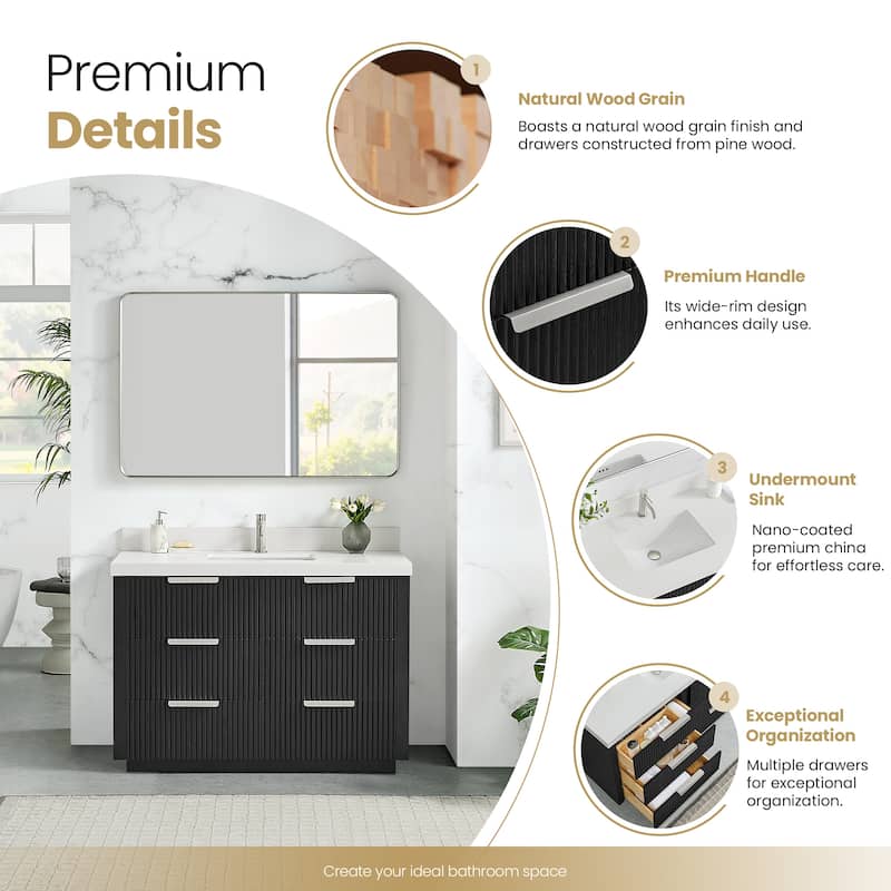 Santarem Single Vanity with Pure White Quartz Stone Top without Mirror