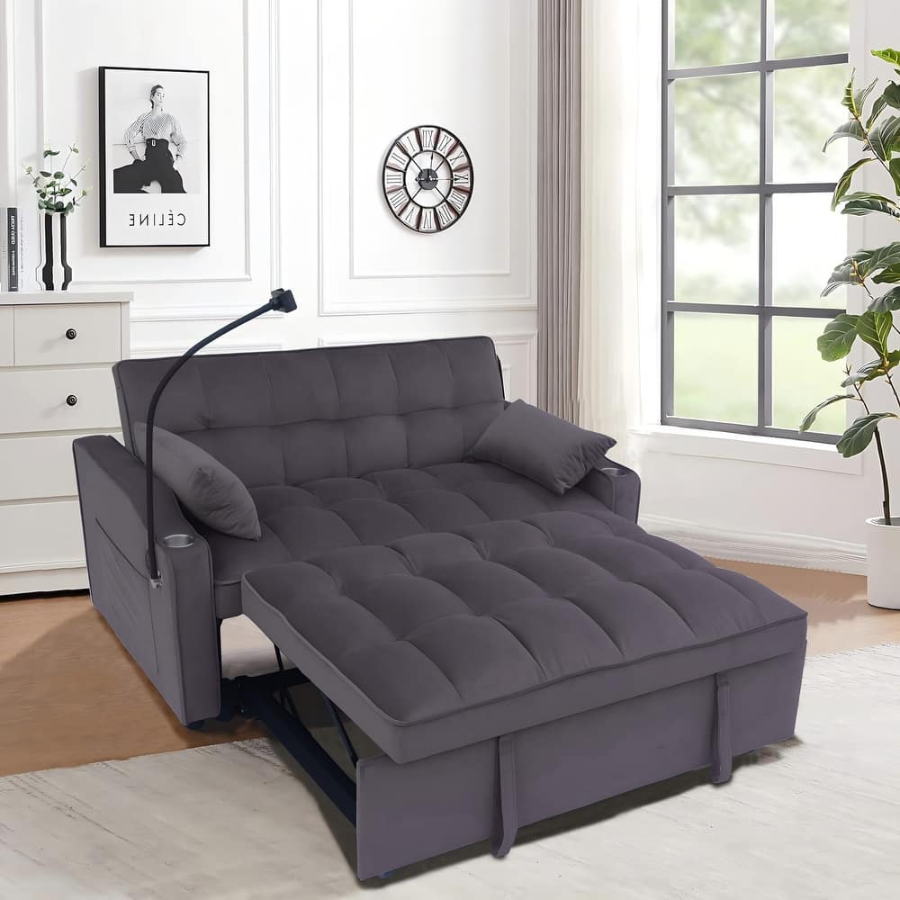 Dark Gray Velvet Convertible Loveseat Sofa Bed with Adjustable Back