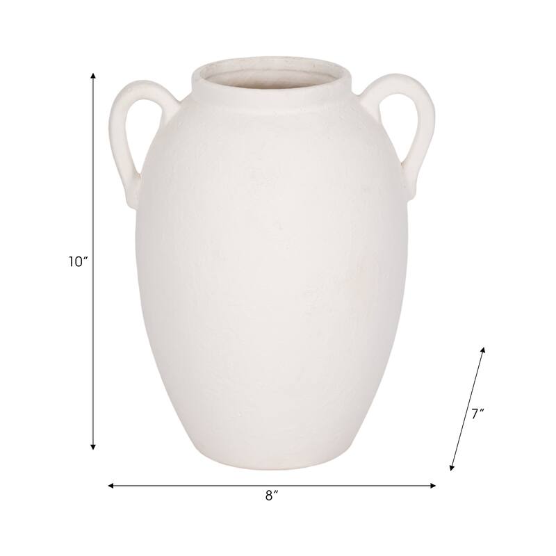 Neutral Ceramic Textured Amphora Jug with Handles Vase - White
