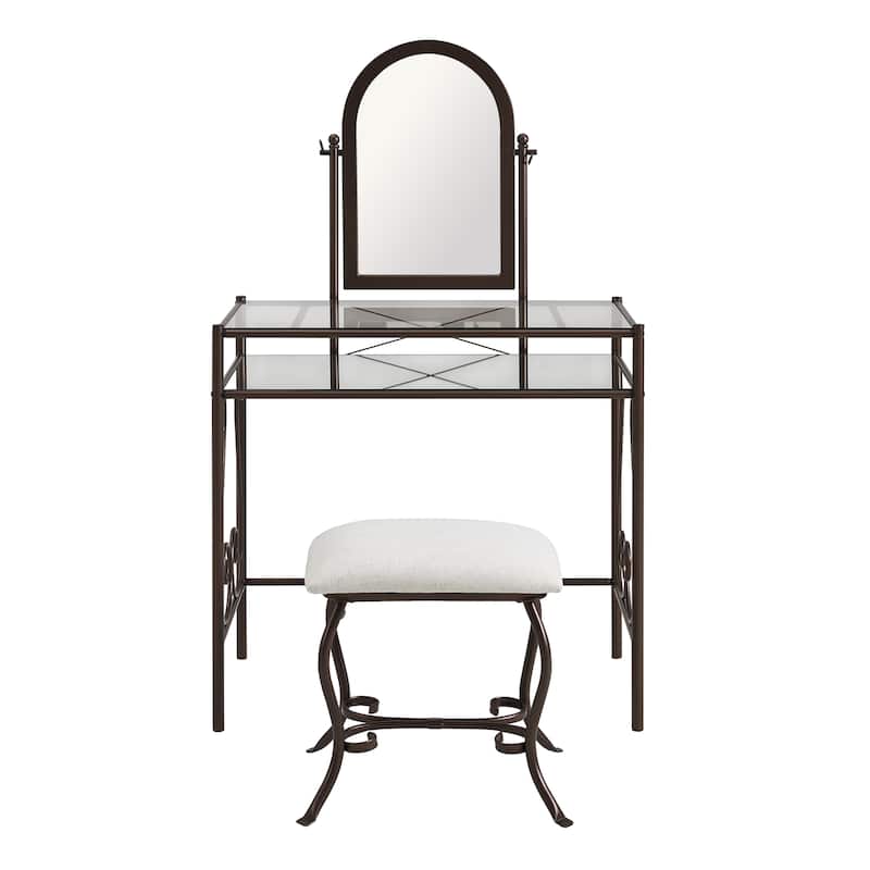 Linon Angelica Glass-top Metal Vanity Set