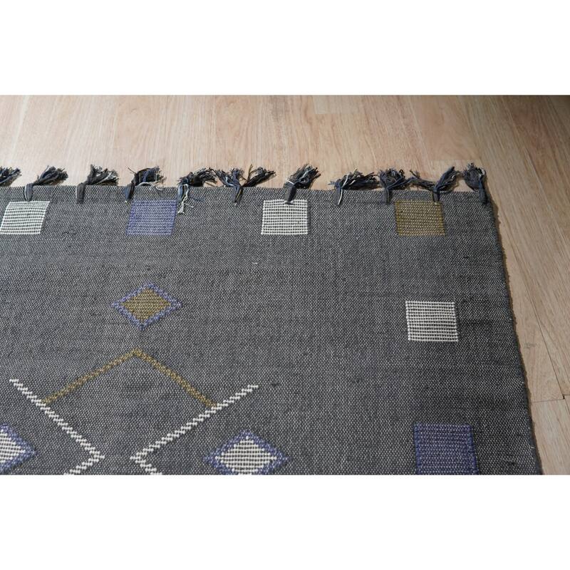 Gray Hand-Knotted Cotton Flat Weave Rug, 4' x 6', soft elegant area accent - L