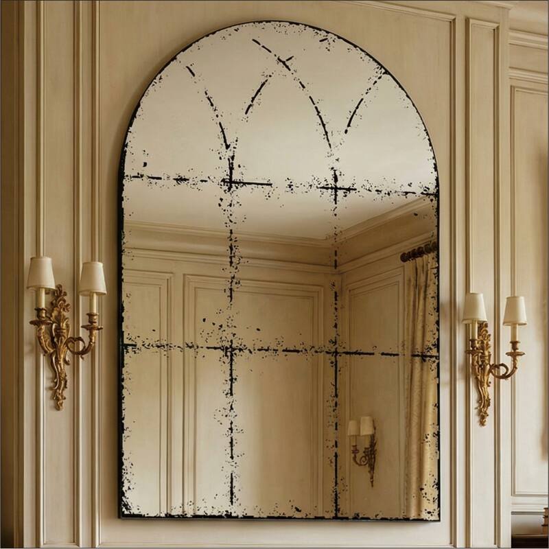 Semicircular wall-mounted mirror - Black,White