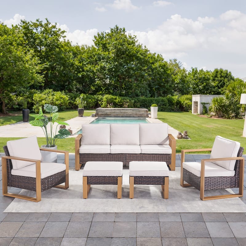 Gymojoy Patio Furniture Chair with Rattan Sofa Ottomans