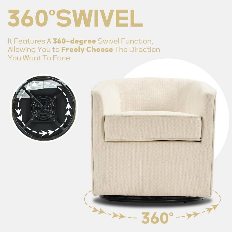 Swivel Accent Chair , 360 Degree Club Chair with Ottoman Set, Fabric Barrel Reading Chairs for Living Room Bedroom
