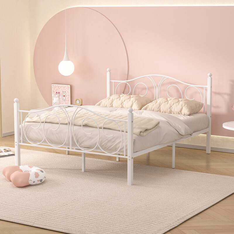 VECELO Platform Bed Frame with Scroll Headboard, Twin/Full/Queen Size Beds