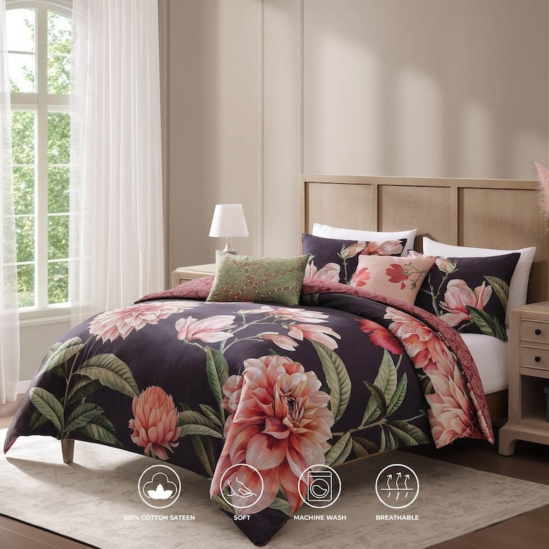 Bebejan Blush Serenade 100% Cotton Sateen 5 Piece Reversible Comforter Set