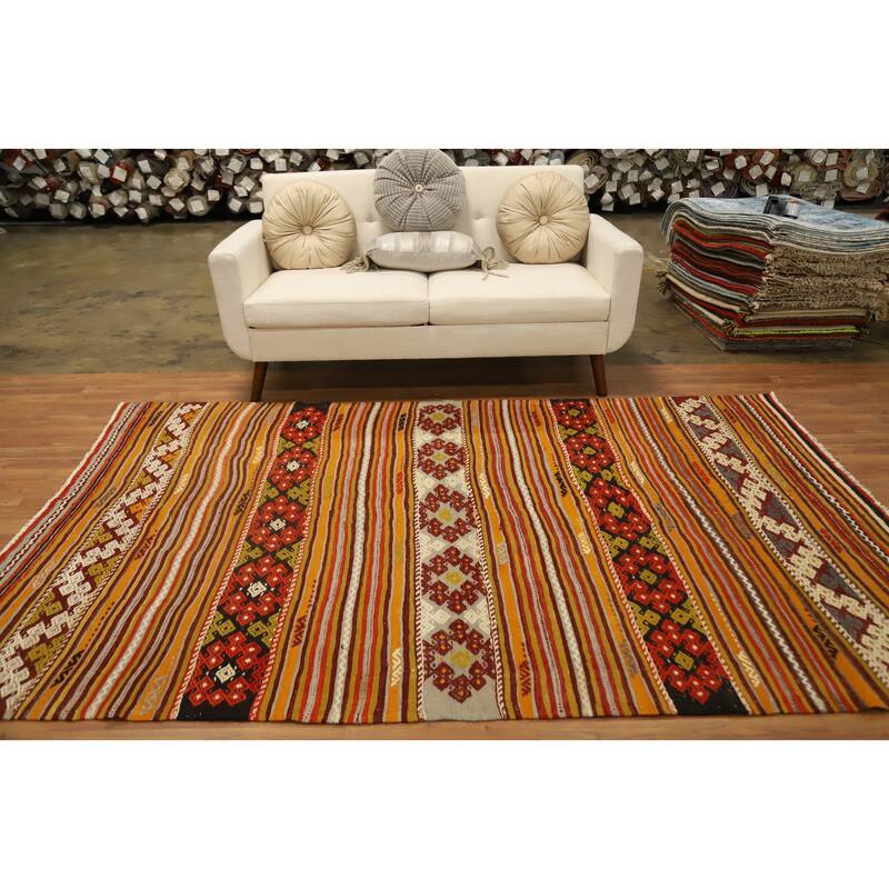 Hand Woven Oriental 100% Wool Carpet Southwestern Tribal Multi-Colored Kilim Area Rug - 8' 7'' X 5' 7''