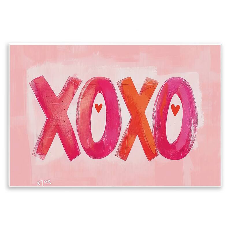 Stupell Pink XOXO with Hearts Wall Plaque Art Design By LSR Design Studio - 15 x 10