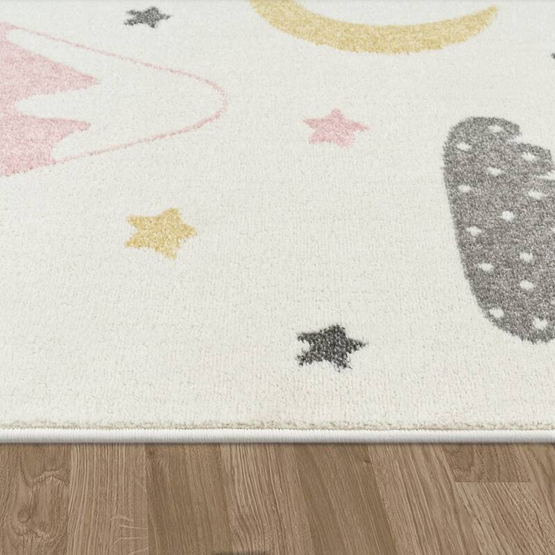 Kids Rug with Pastel Mountains dreamy Stars and Moon for Nursery