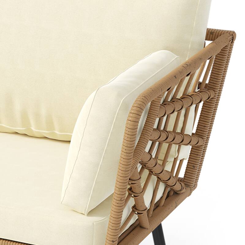Moasis 2 Pieces Outdoor Wicker Bistro Patio Conversation Set with Loveseat and Side Table