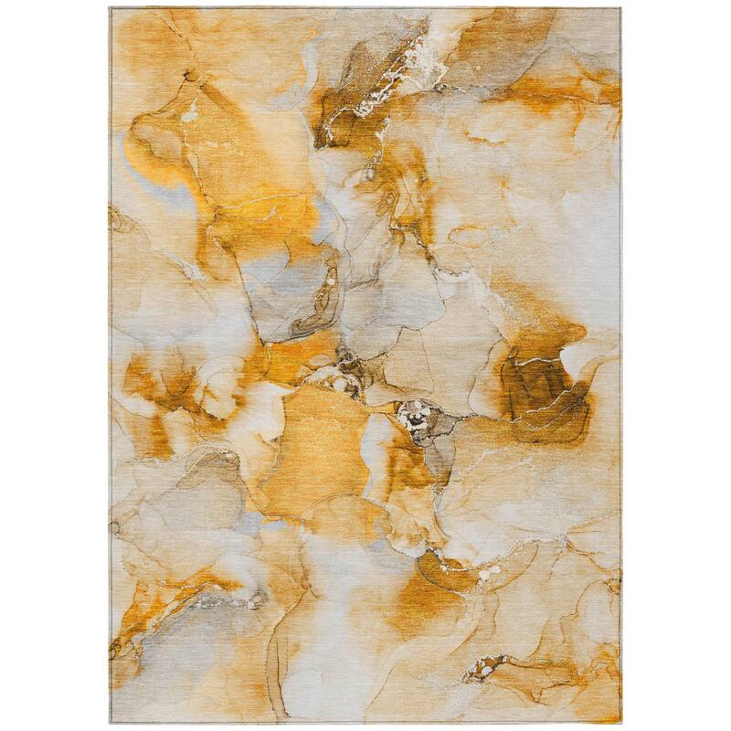 Machine Washable Indoor/ Outdoor Abstract Watercolor Chantille Rug