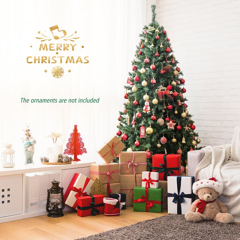 Gymax 7FT Pre-Lit Hinged Artificial Christmas Tree Decor Tree 3-Minute