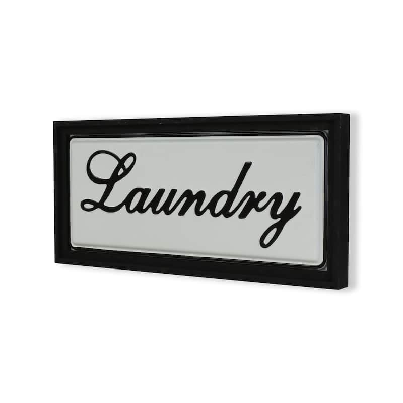 HomeRoots 11" X 24" Black and White Handcrafted Laundry Metal Wall Decor