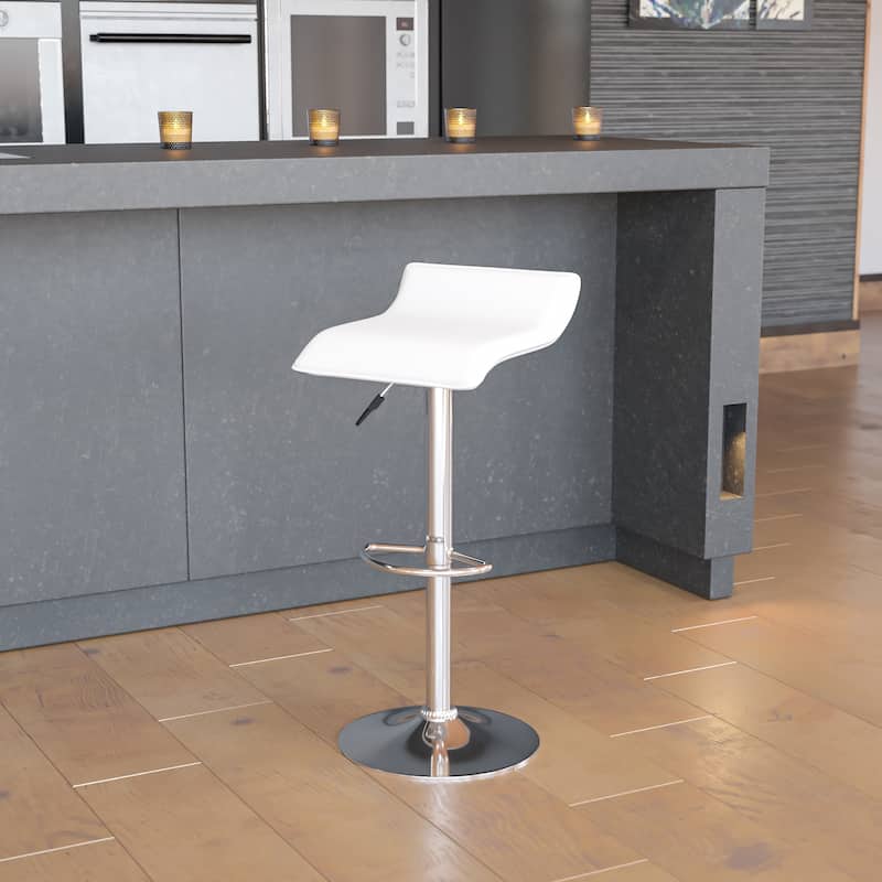 Contemporary Solid Wave Seat Vinyl Adjustable Bar Stool - 15"W x 15"D x 25.5" - 34"H - 15"W x 15"D x 25.5" - 34"H - White