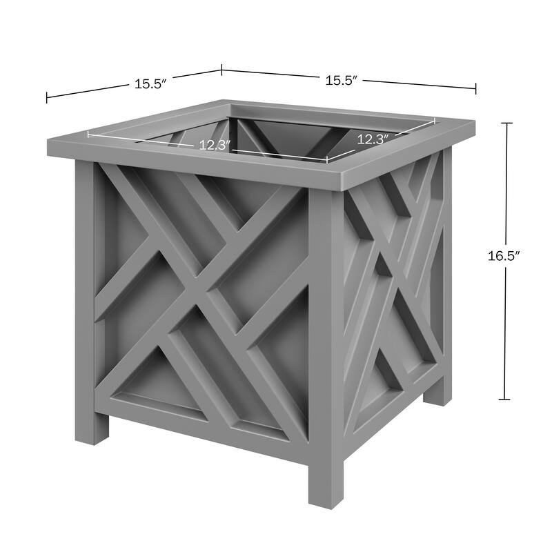 Lattice Design Planter Box - 15.5-Inch-Square Decorative Outdoor Flower or Plant Pot by Pure Garden (Gray)