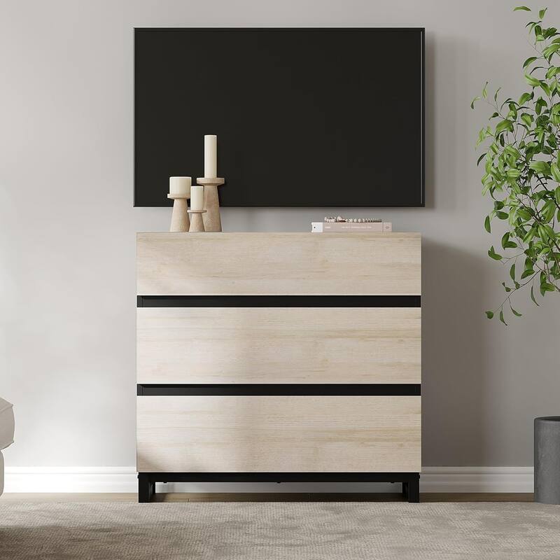 WAMPAT Modern TV Stand with Drawers and Metal Base