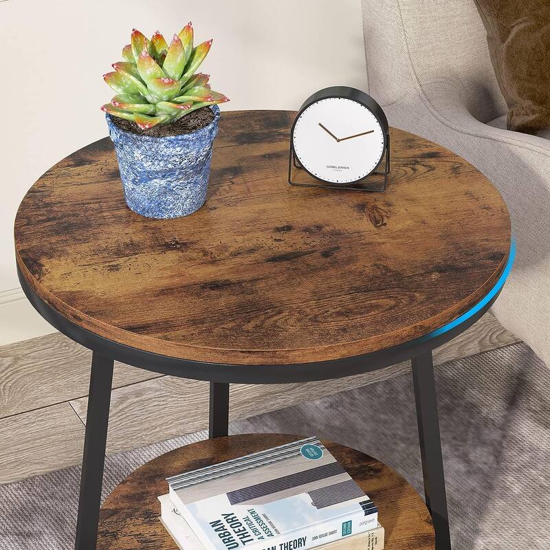 Industrial End Table, Round Side Table Table Small Coffee Accent Table