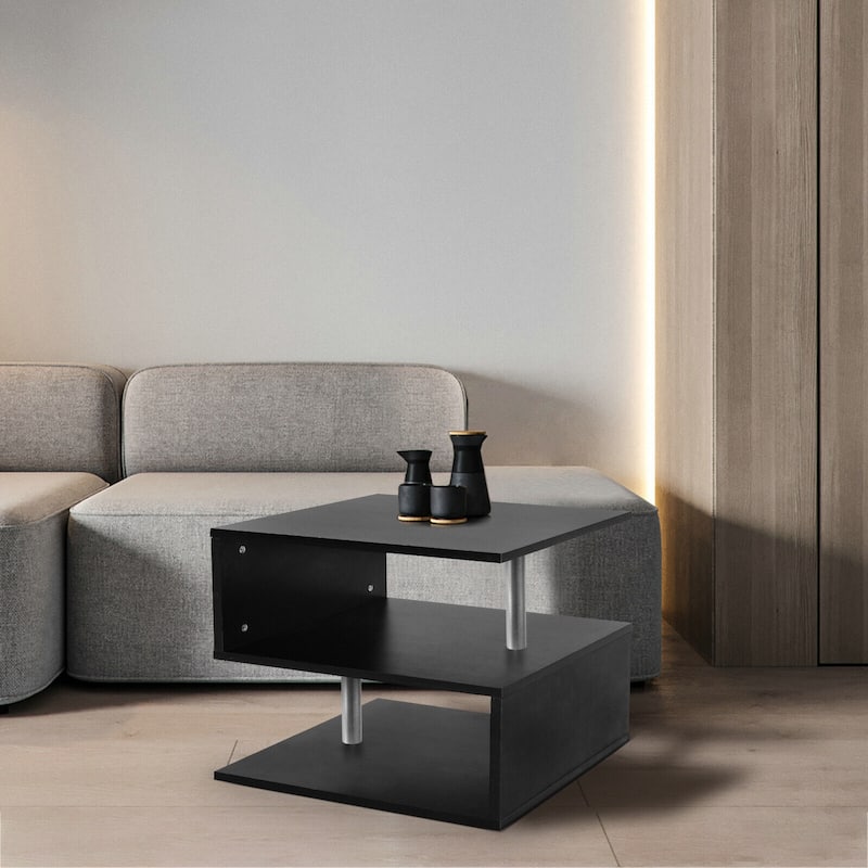 3 Tier S-Shaped End Table Wood Side Table with Storage Shelf - 20.7"H x 17.3"W x 14.9"D