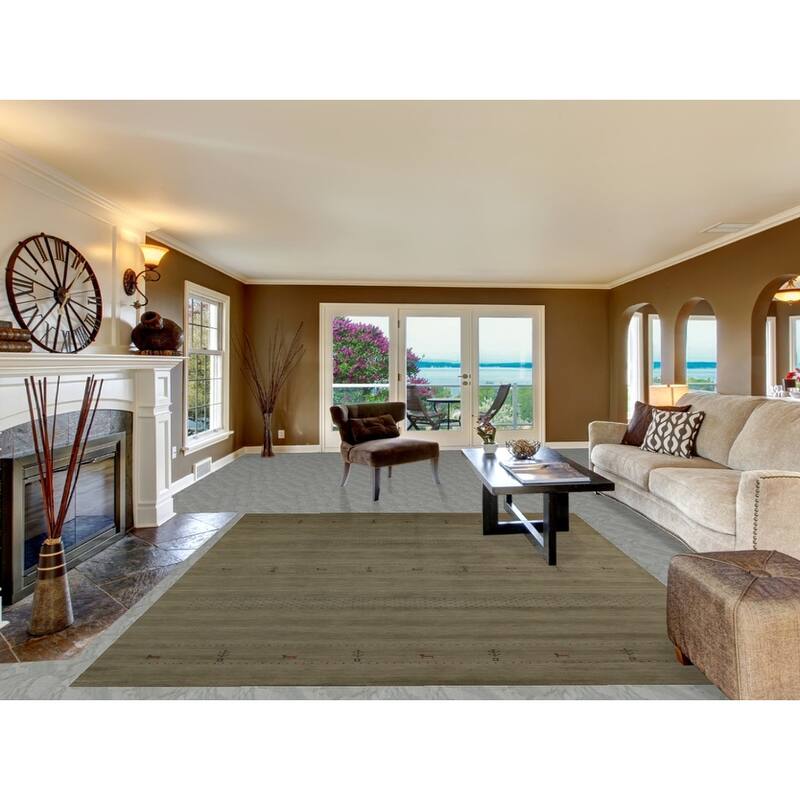 Hand Knotted Oriental 100% Wool Carpet Tribal Animal Pictorial Green Gabbeh Area Rug - 9' 9'' X 8' 1''