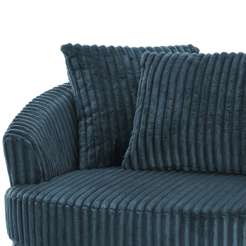 Oversized 43" W Plush Corduroy Swivel Barrel Chair with Pillows