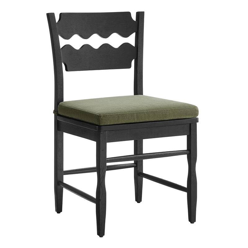 Jax Oak Wood Dining Chair With Wavy Razor Back and Cushion