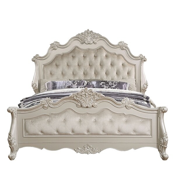 ACME Bently Queen Bed, Fabric & Champagne Finish - Bed Bath