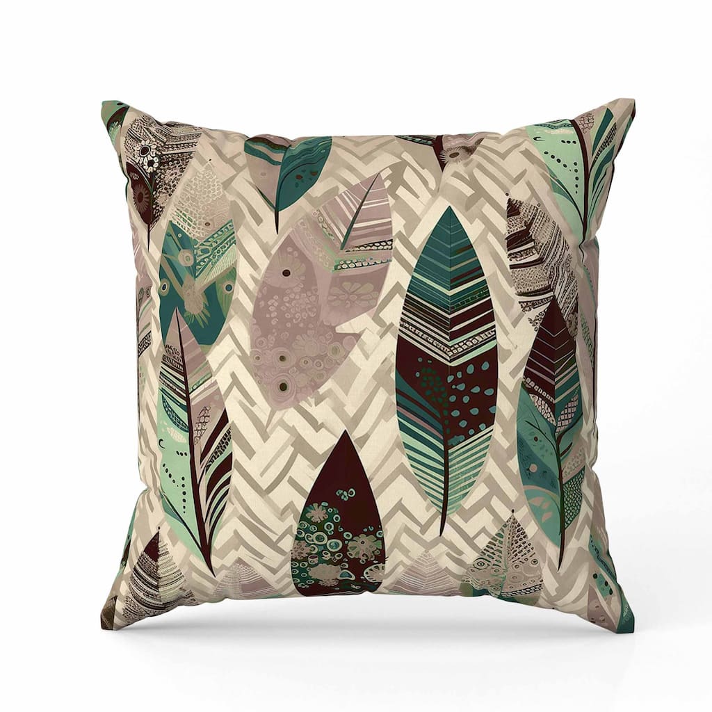 Leafy Mirage Faux Suede Reversible Throw Pillow Beige and Green