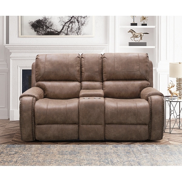 Abbyson Houston Fabric Manual Reclining Console Loveseat Bed