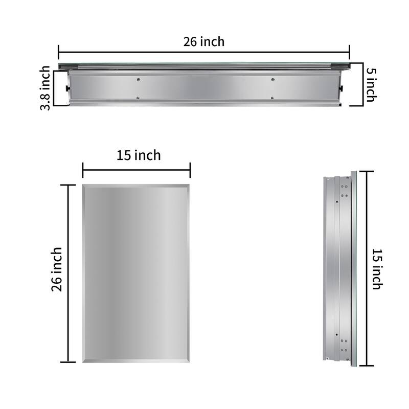 15X26 Inch Medicine Cabinet With Mirror Aluminum Bathroom Adjustable Shelf Wall Mounted Or Successed