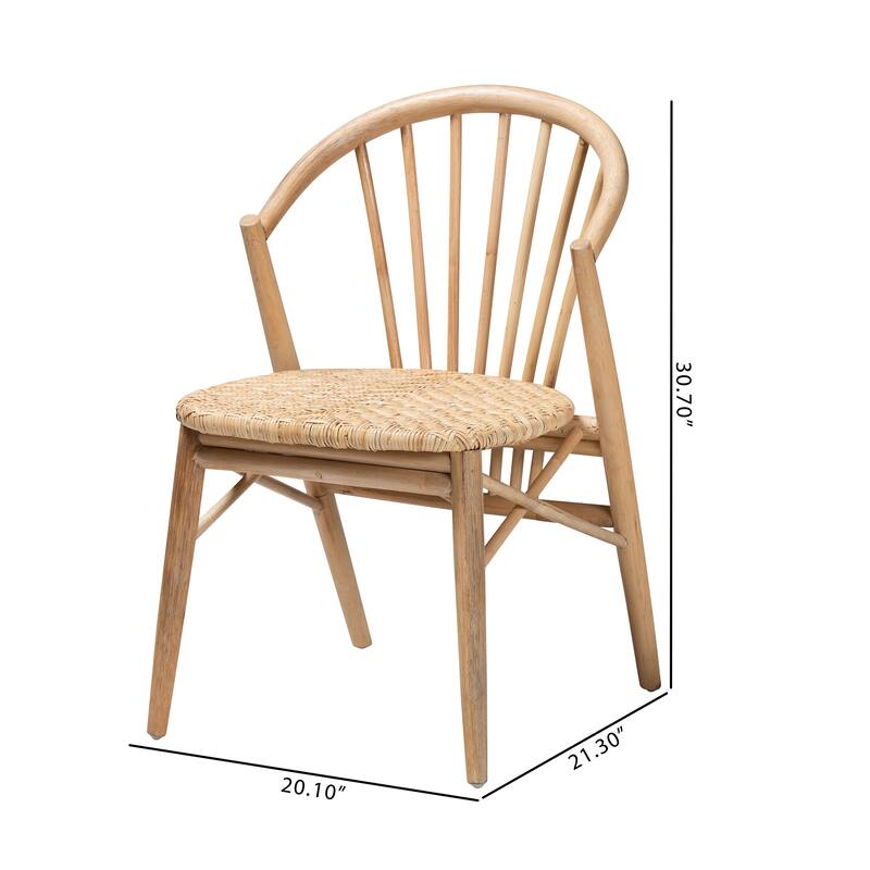 Kobe Mid-Century Modern Natural Brown Finished Wood and Rattan Dining Chair