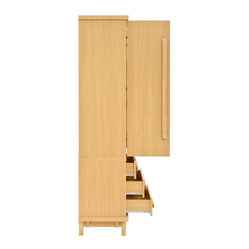 70" Wooden Kitchen Pantry Cupboard with 6 Door Shelves and 3 Drawers