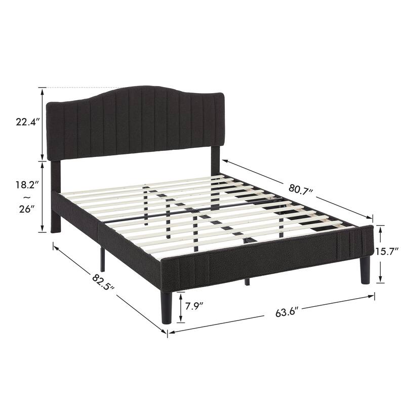 VECELO Upholstered Bed Frames, Platform Beds with Height Adjustable Teddy Fabric Headboard, 7.9'' Under Bed Space