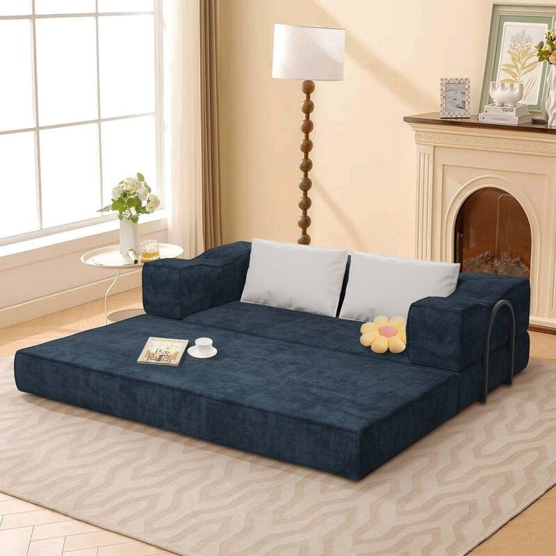 80" Convertible Couch Bed with Removable Cushions and Pillows, 3-Seat Folding Floor Couch & King Size Bed Mattress