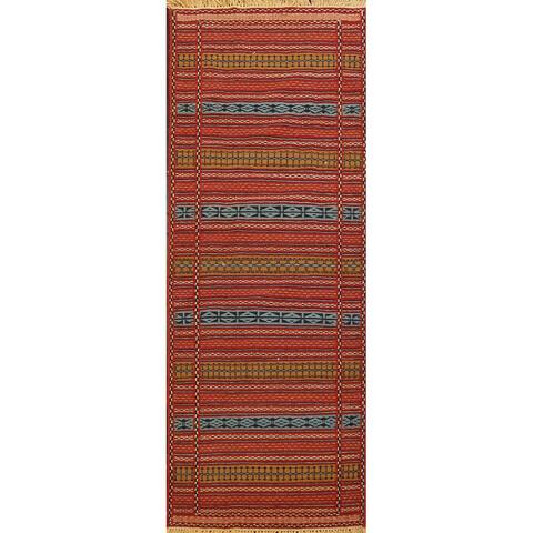 Tribal Striped Kilim Sirjan Persian Runner Rug Flat-weave Wool Carpet - 2'4" x 6'8"