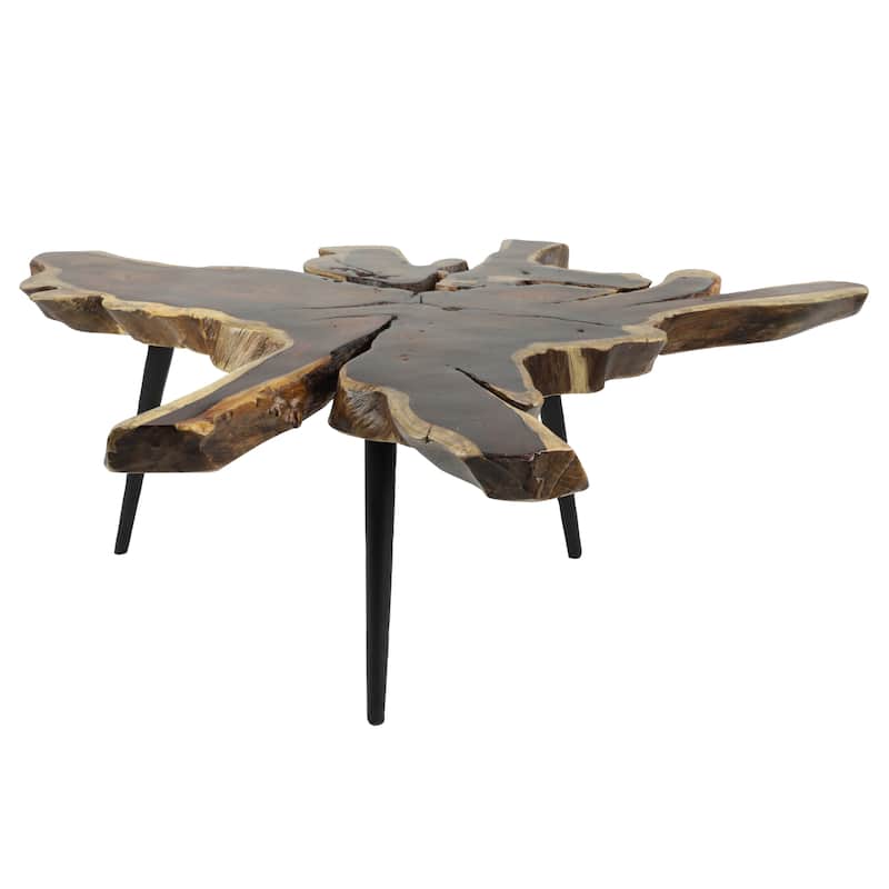 Wood Handmade Live Edge Top Coffee Table with Black Metal Tripod Legs - Brown - Roche River Decor - 38"W x 32"L x 16"H