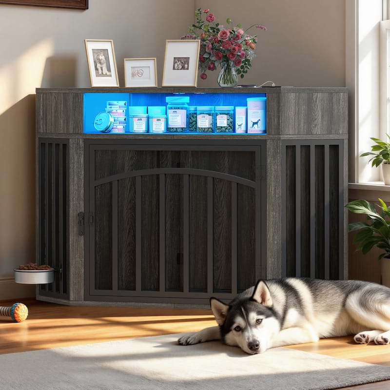 Moasis 52" Corner Dog Crate Furniture, End Table Cage for Large Dogs - Grey