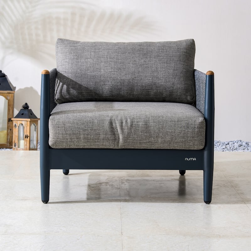 Luxury Outdoor Aluminum Armchair with Rope Weave and Teak Details - Grey