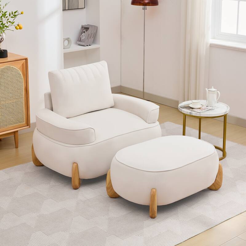 Oversized Velvet Accent Armchair with a Large Removable Ottoman