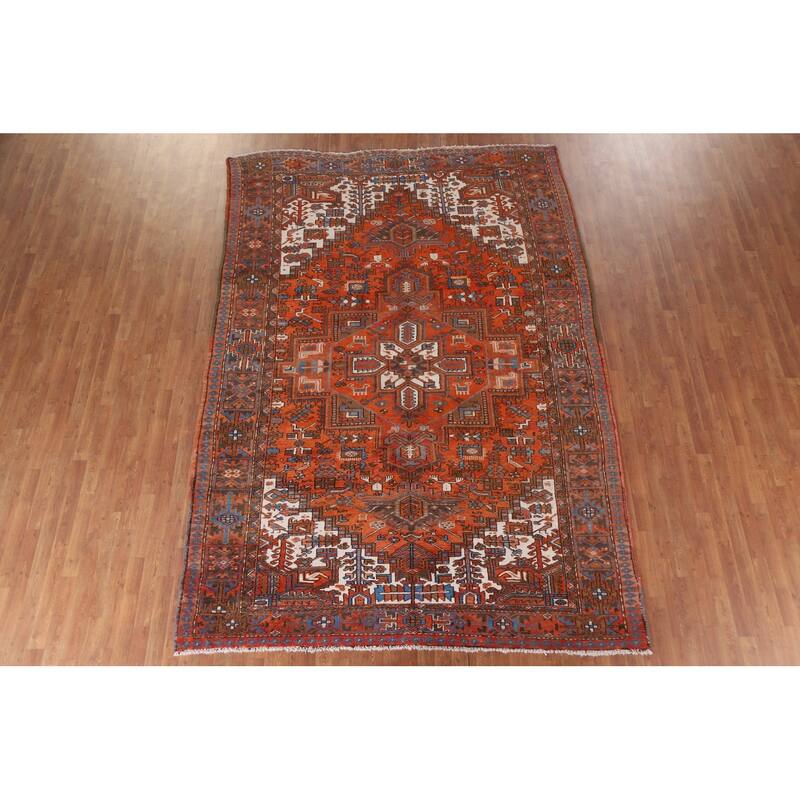 Hand Knotted Oriental 100% Wool Carpet Traditional Medallion Oranges & Rust Heriz Area Rug - 11' 4'' X 7' 11''