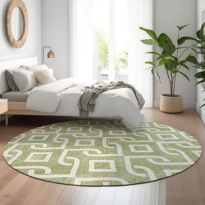 Premium Washable Super Soft Modern Medallions Mayfield Rug - Green - 8' x 8' - Round