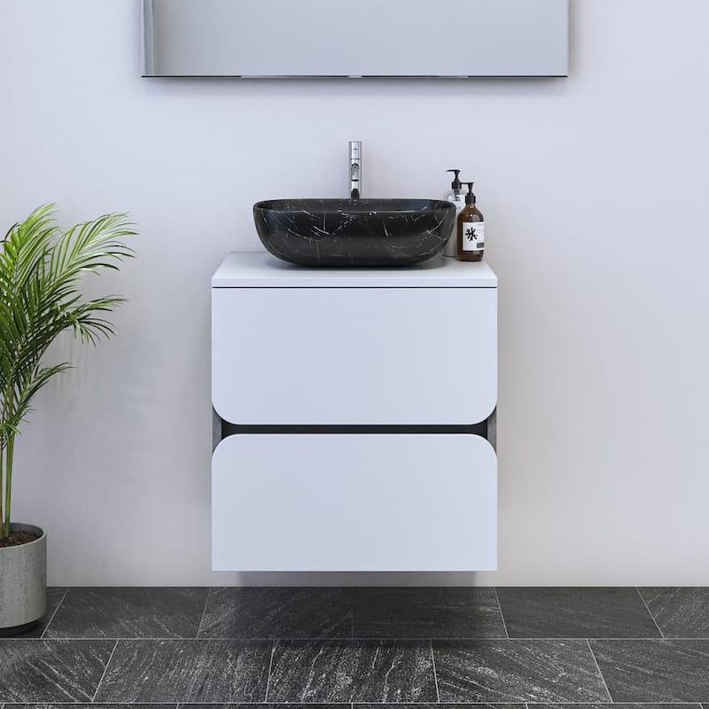 Azurro 2S 60 Floating Bathroom Vanity (24" Width) - 18" Vessel Black - White