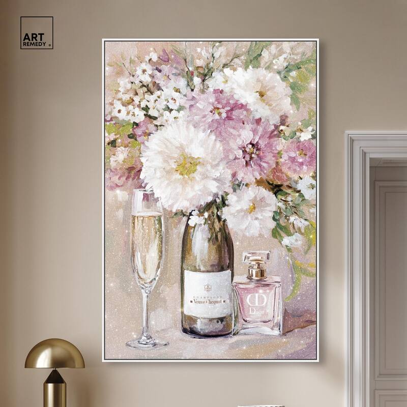Light Floral Champagne Vase Canvas by Art Remedy