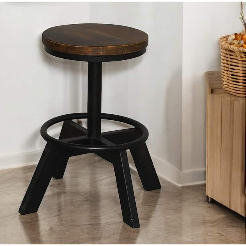 22" Modern Style Brown Black Backless Bar Chair with Solid Wood Round Seat and Iron Legs Footrest - 21.7”H x 11.8”W x 11.8”D