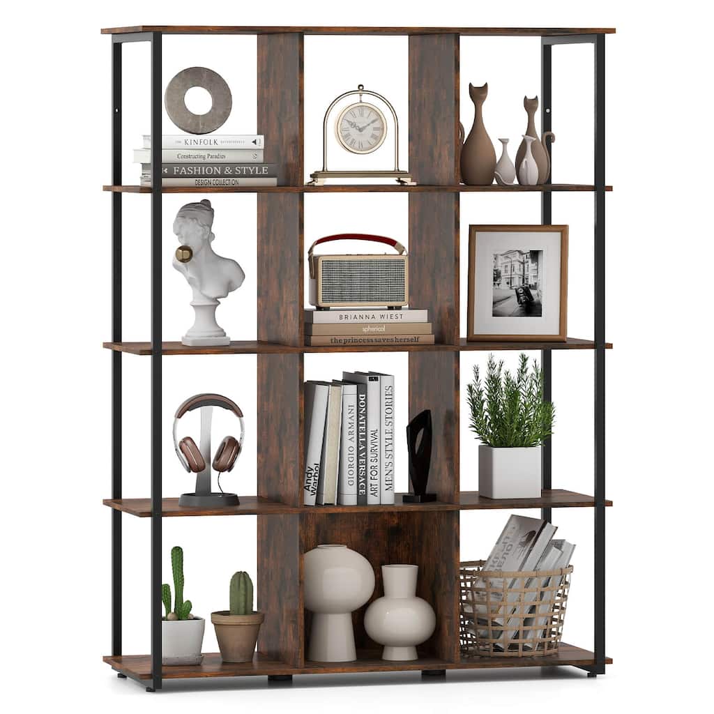 Costway 12-Cube Bookcase 57" Tall Freestanding Bookshelf Industrial - See Details
