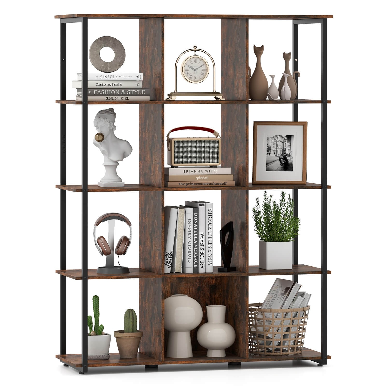 Costway 12-Cube Bookcase 57" Tall Freestanding Bookshelf Industrial - See Details