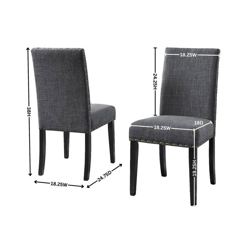 Modern Set of 2 Dining Chairs with Fabric Backrest, Cushioned Seat, Nailhead Trim, Solid Wood Legs for Dining Room Living Room