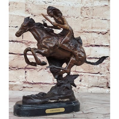 Cheyenne By Frederic Remington Native American Riding Horse Bronze Statue Sculpture 8 Inches X 10 Inches
